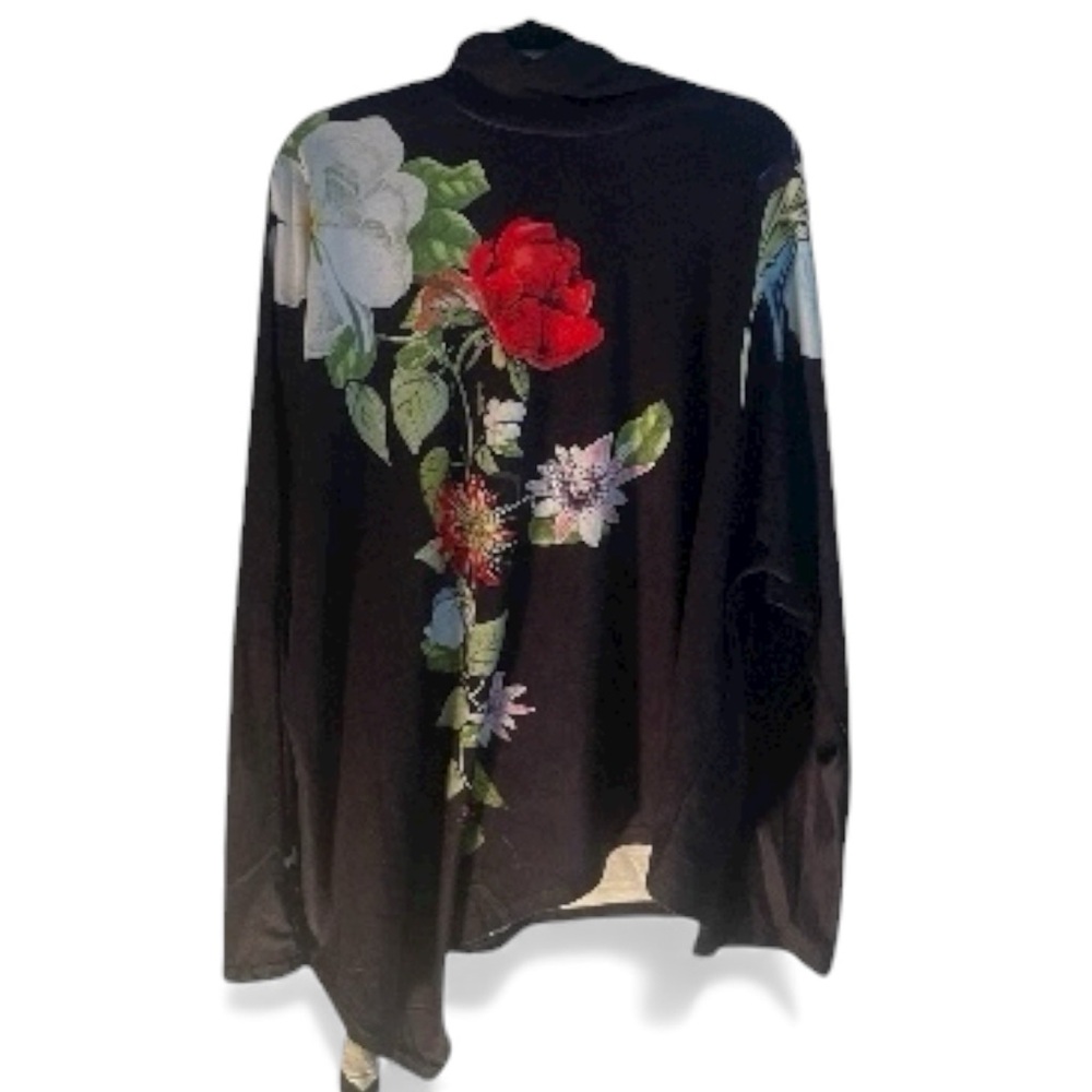 Chic Black Poncho with Floral Accents